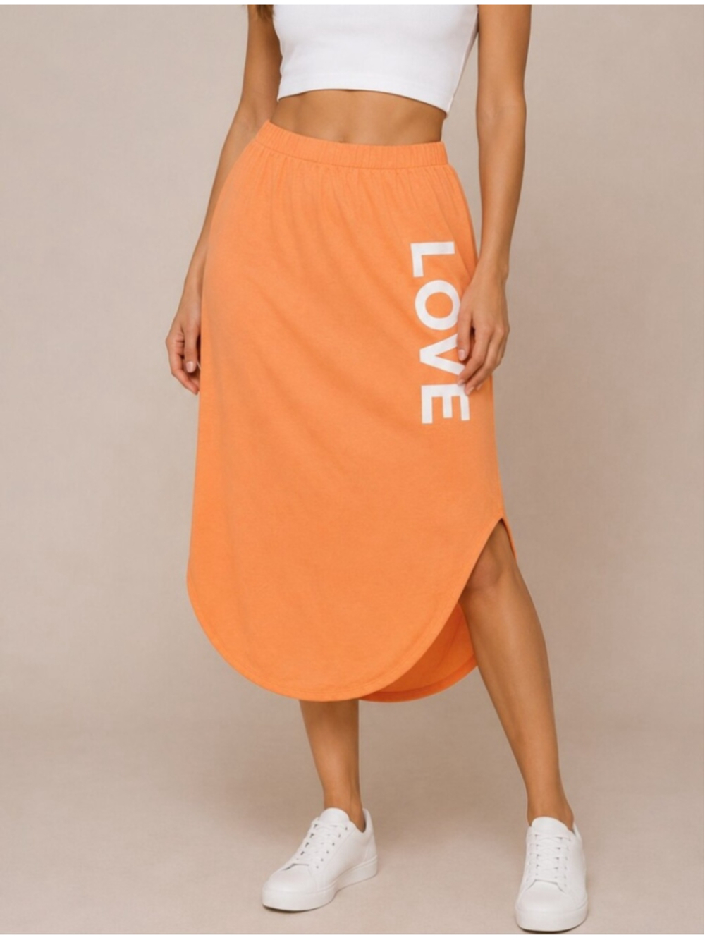 Women Bold & Bright Plus Size "LOVE" Asymmetrical Orange Skirt